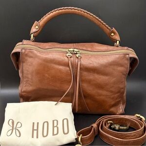 HOBO International Copula Woodlands Brown Leather Whipstitched Satchel Crossbody